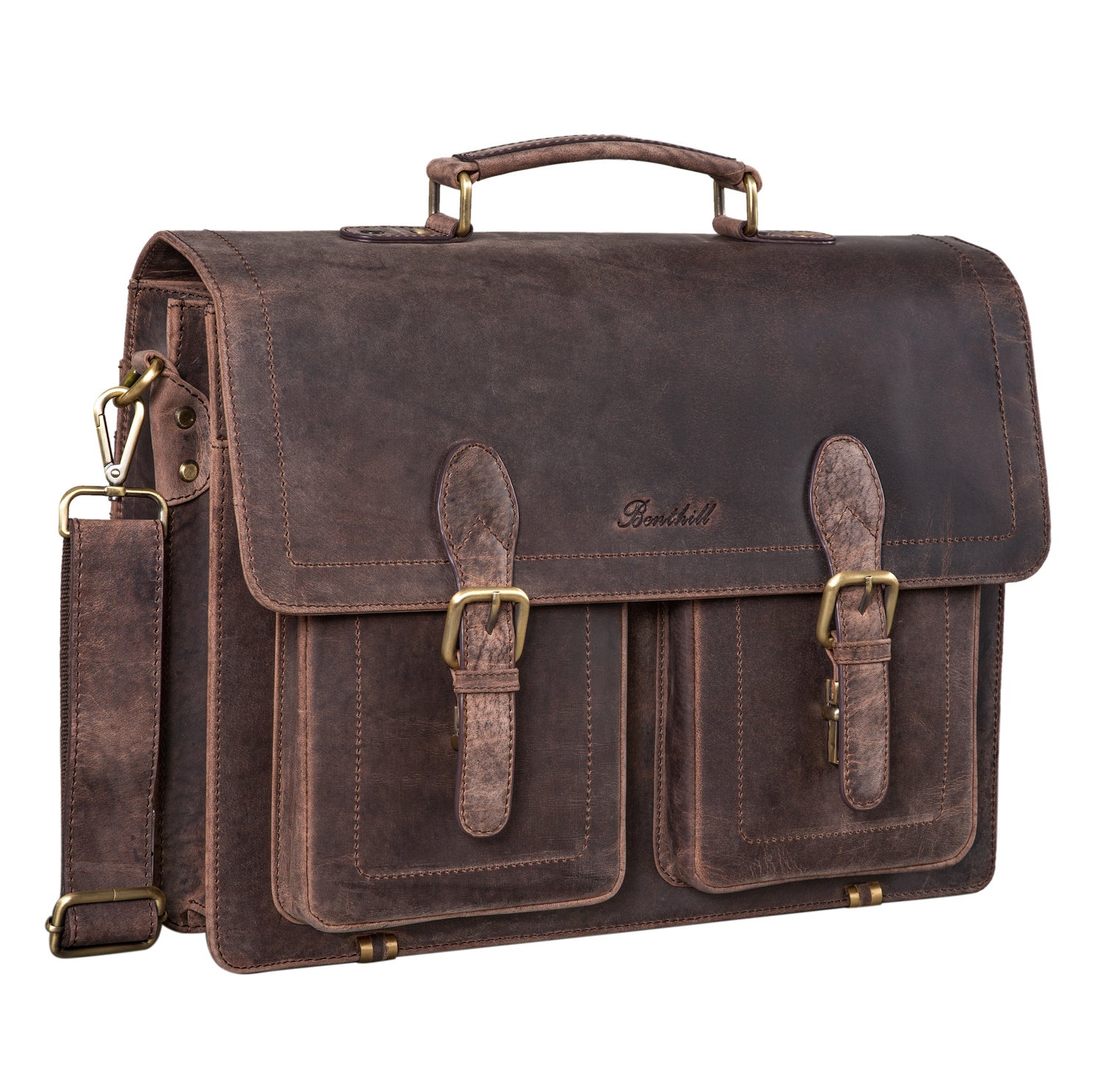 Benthill Aktentasche Leder Laptoptasche - Umhängetasche für Herren und Damen Gross - Briefcase - Ledertasche aus echtem Leder - Große Schultertasche für Laptop