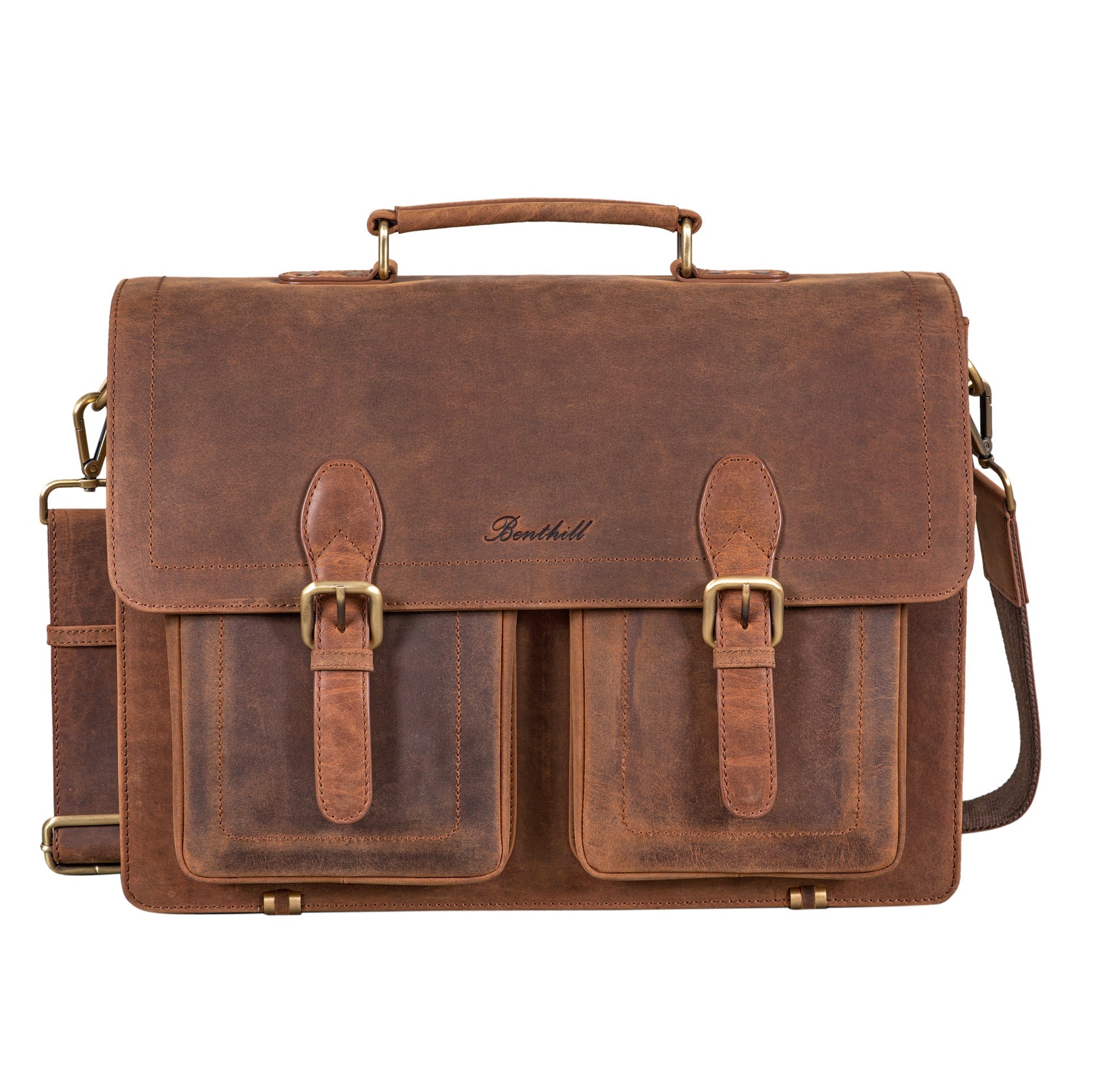 Benthill Aktentasche Leder Laptoptasche - Umhängetasche für Herren und Damen Gross - Briefcase - Ledertasche aus echtem Leder - Große Schultertasche für Laptop