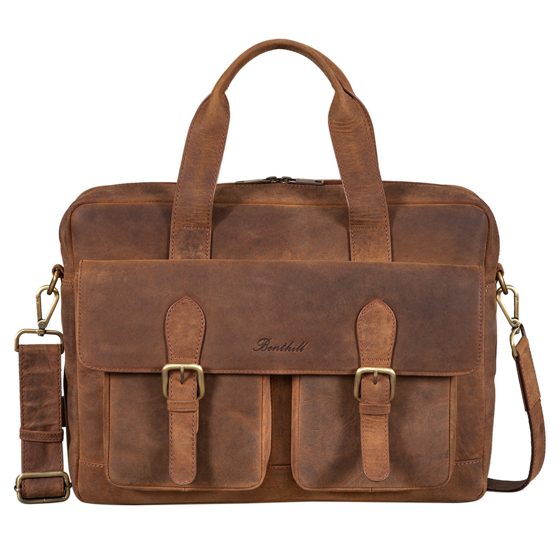 Benthill Aktentasche Leder Laptoptasche - Ledertasche für Herren und Damen Gross - Briefcase - Umhängetasche aus echtem Leder - Große Schultertasche für Laptop