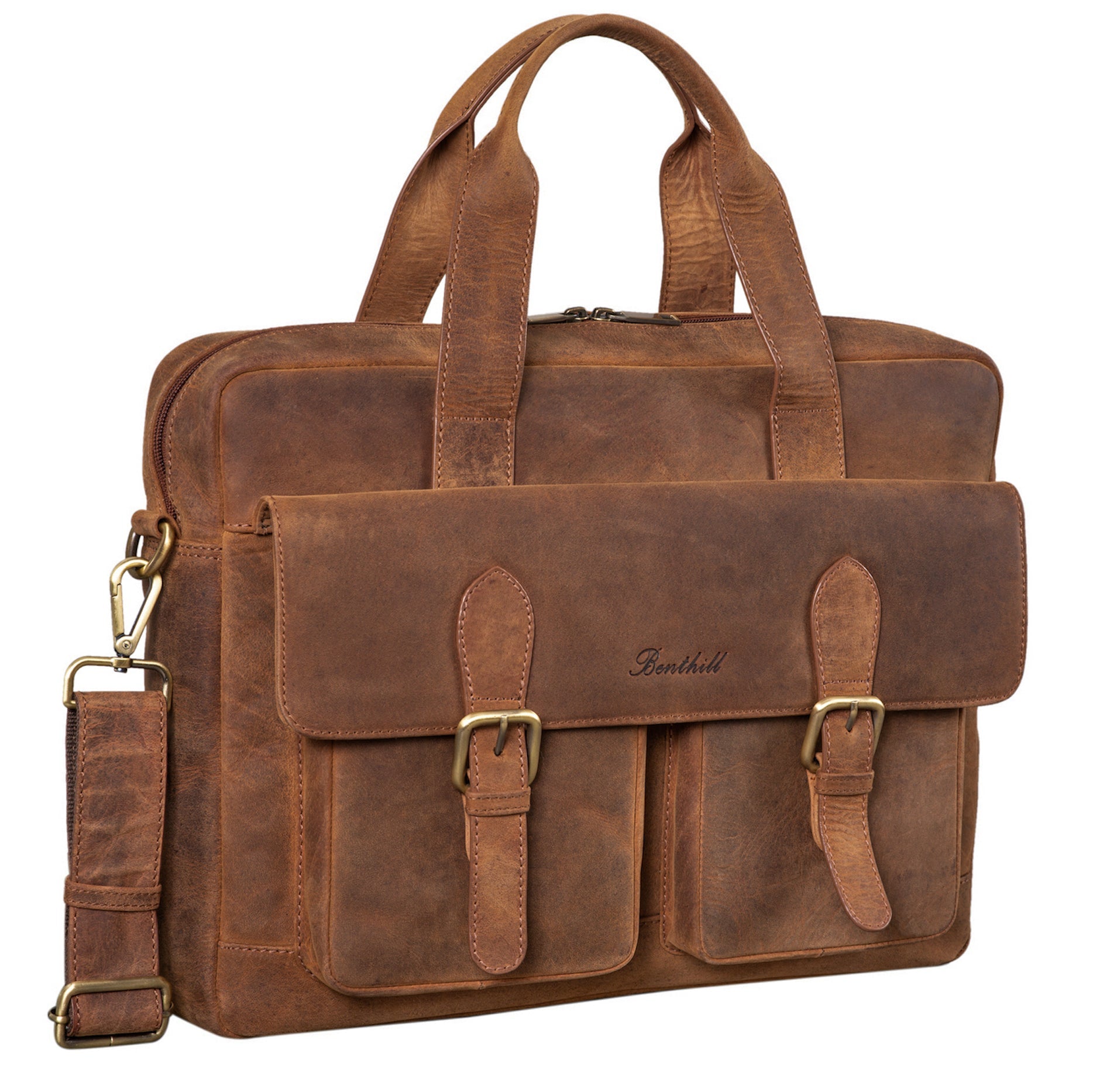 Benthill Aktentasche Leder Laptoptasche - Ledertasche für Herren und Damen Gross - Briefcase - Umhängetasche aus echtem Leder - Große Schultertasche für Laptop