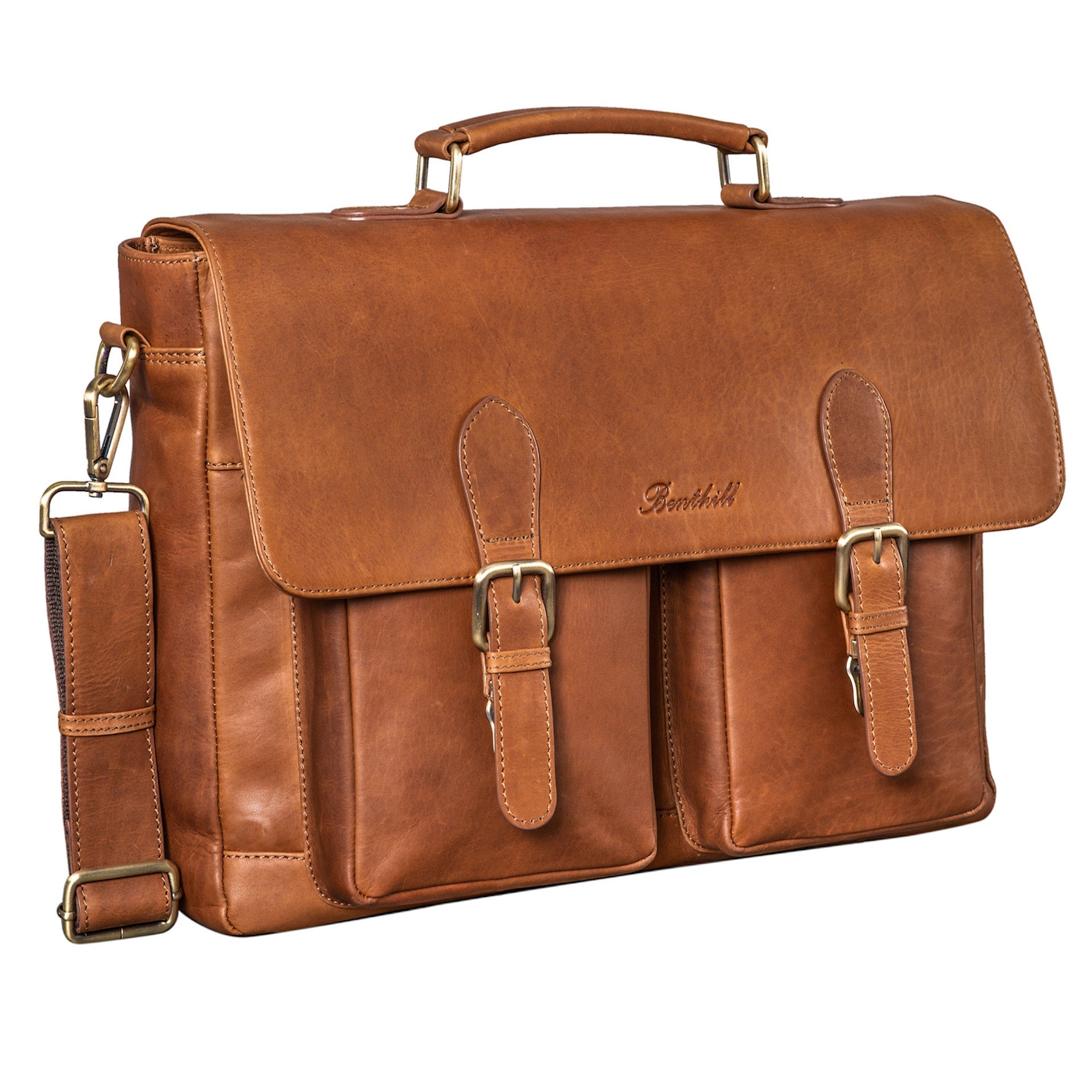 Benthill Aktentasche Leder Laptoptasche - Ledertasche für Damen und Herren Gross - Briefcase - Umhängetasche aus echtem Leder - Große Schultertasche für Laptop