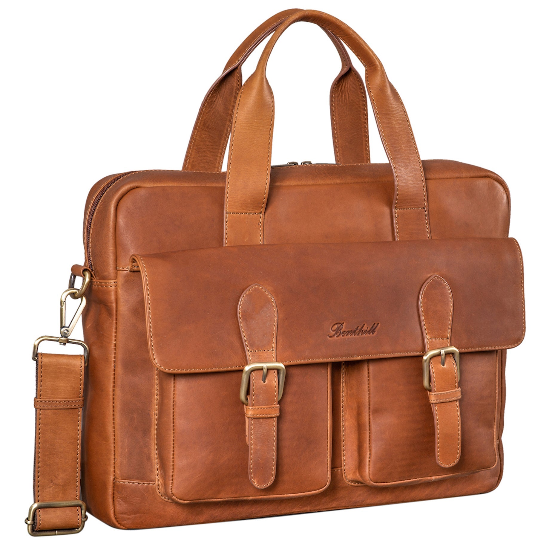 Benthill Aktentasche Leder Laptoptasche - Ledertasche für Herren und Damen Gross - Briefcase - Umhängetasche aus echtem Leder - Große Schultertasche für Laptop