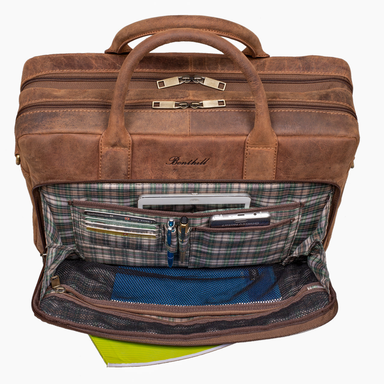 Benthill Aktentasche Leder Laptoptasche - Schultertasche für Herren und Damen Gross - Briefcase - Umhängetasche aus echtem Leder - Große Ledertasche für Laptop