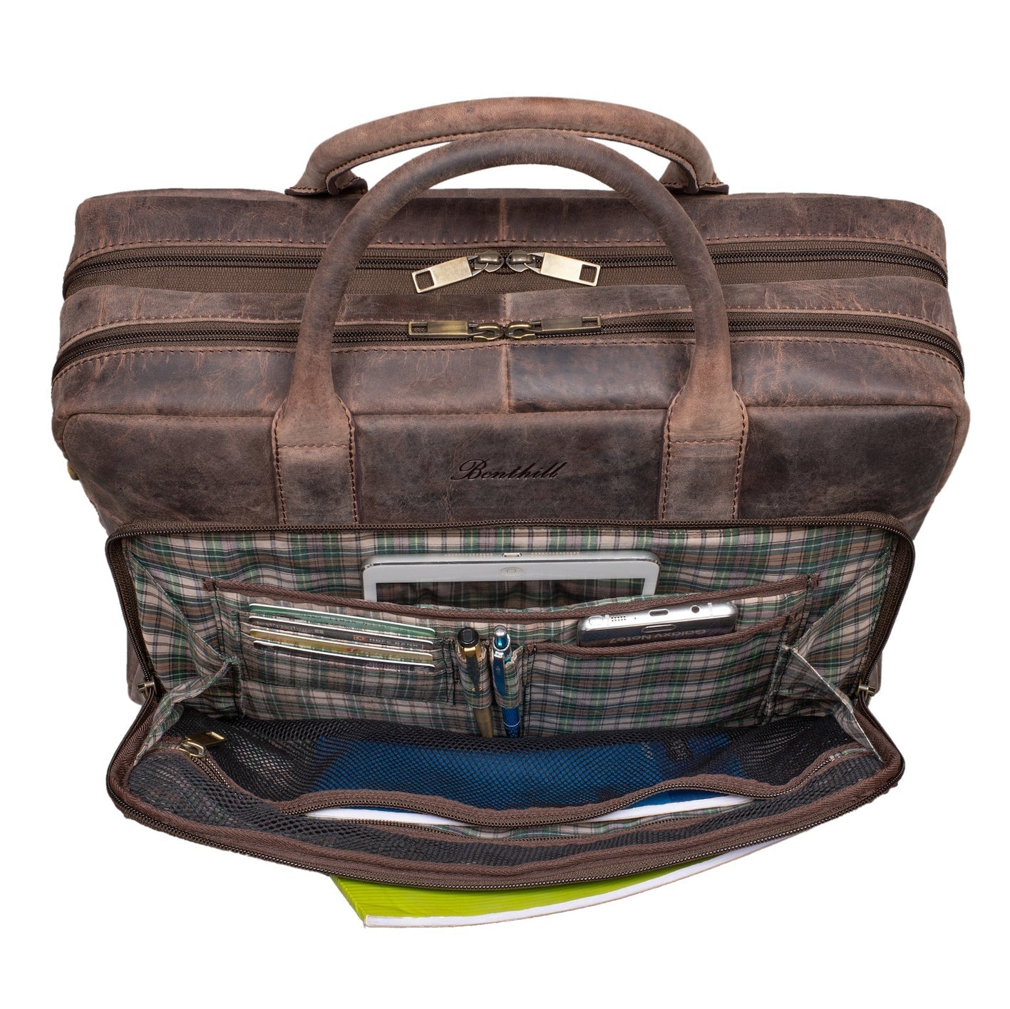 Benthill Aktentasche Leder Laptoptasche - Schultertasche für Herren und Damen Gross - Briefcase - Umhängetasche aus echtem Leder - Große Ledertasche für Laptop