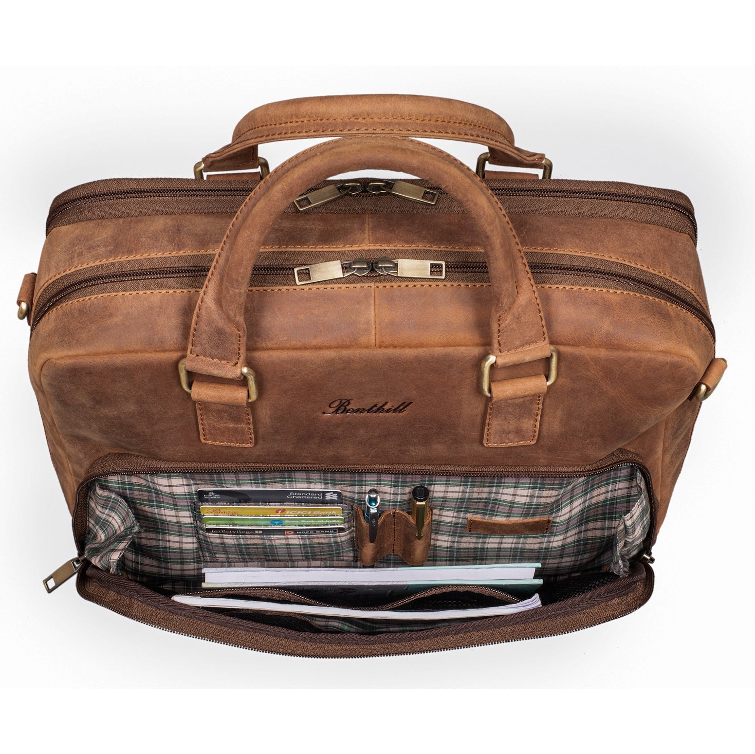 Benthill Aktentasche Leder Laptoptasche - Ledertasche für Herren und Damen Gross - Umhängetasche aus echtem Leder - Große Schultertasche für Laptop