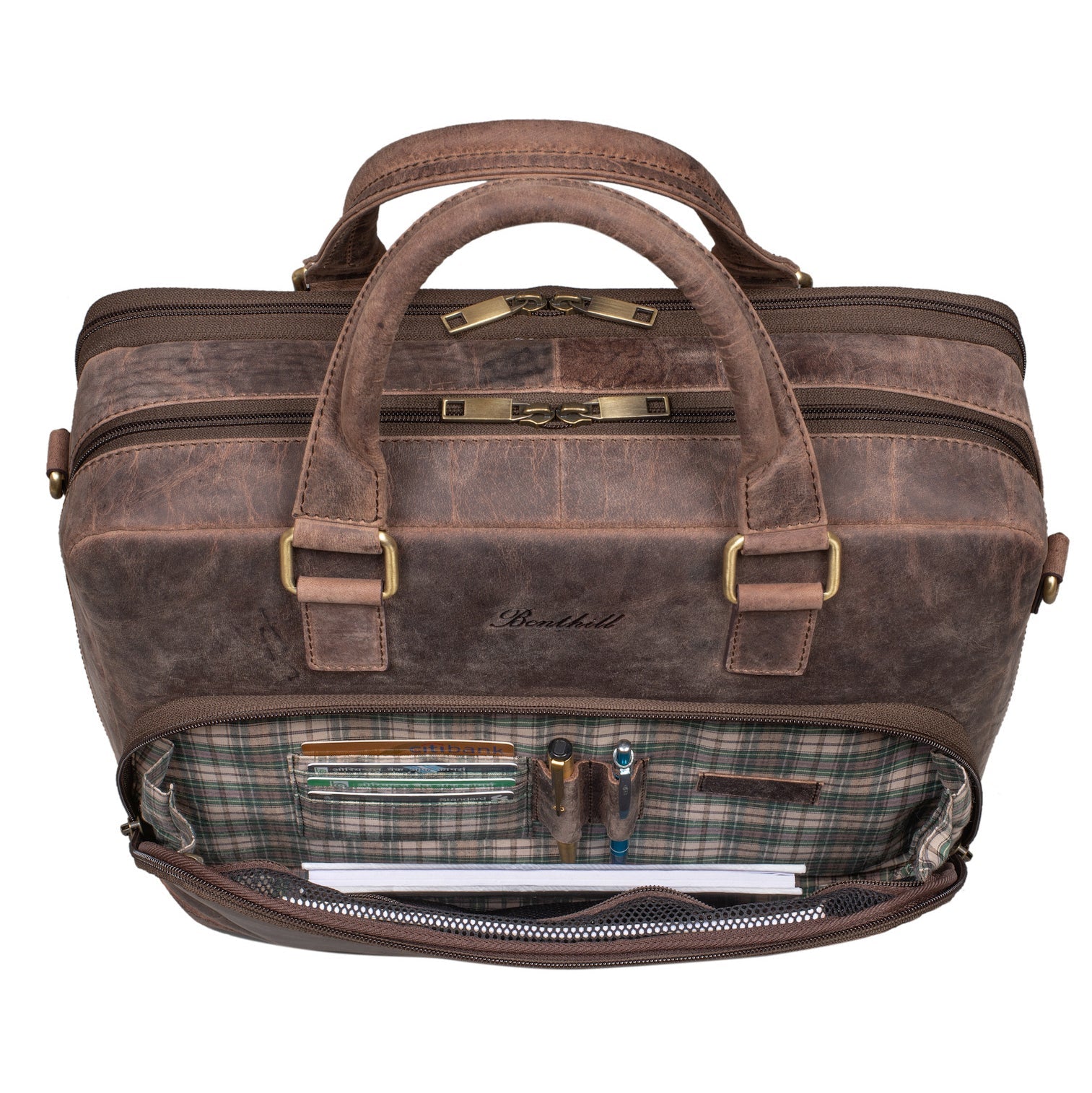 Benthill Aktentasche Leder Laptoptasche - Ledertasche für Herren und Damen Gross - Umhängetasche aus echtem Leder - Große Schultertasche für Laptop