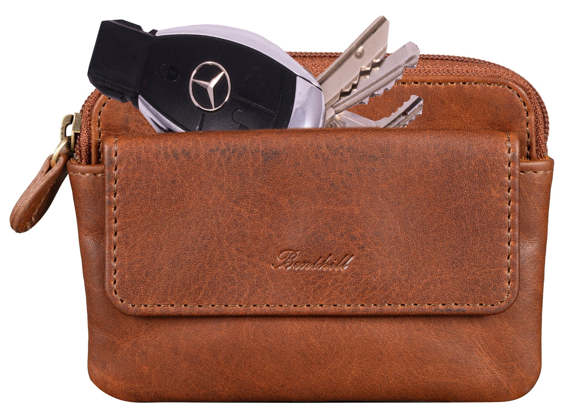 Benthill Schlüsseltasche Leder | Schlüsselbörse mit Münzfach| Kleines Schlüsseletui mit Kartenfach | Echt Leder Schüssel-Etui