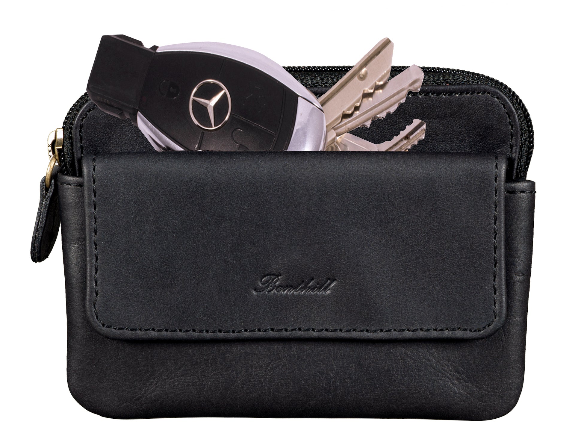 Benthill Schlüsseltasche Leder | Schlüsselbörse mit Münzfach| Kleines Schlüsseletui mit Kartenfach | Echt Leder Schüssel-Etui