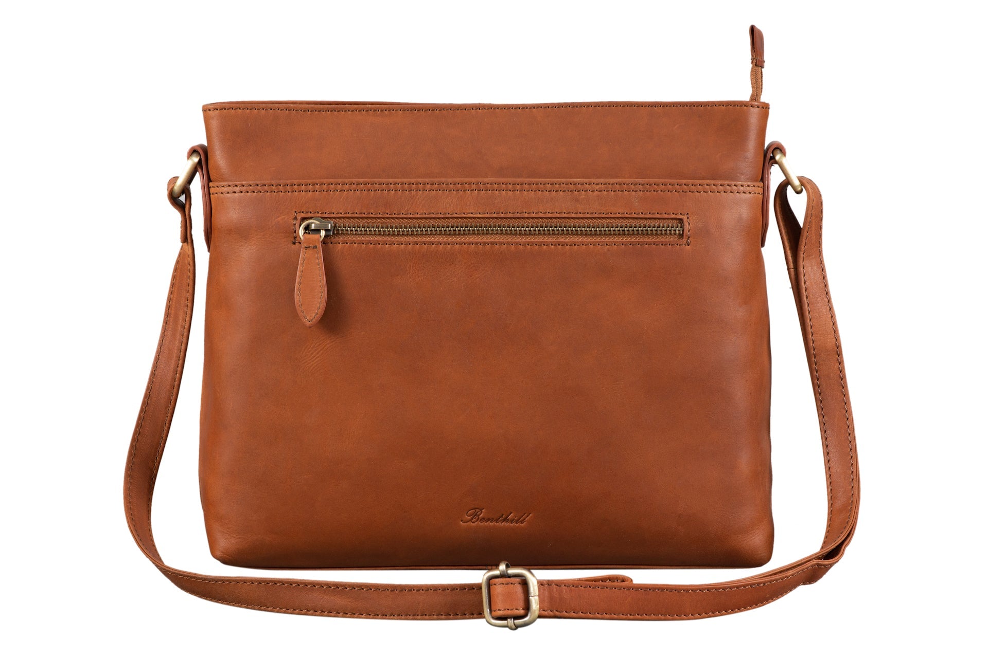 Benthill Handtasche Damen Leder - Tasche aus echtem Rindsleder - Schultertasche mit Reißverschluss - Vintage Umhängetasche