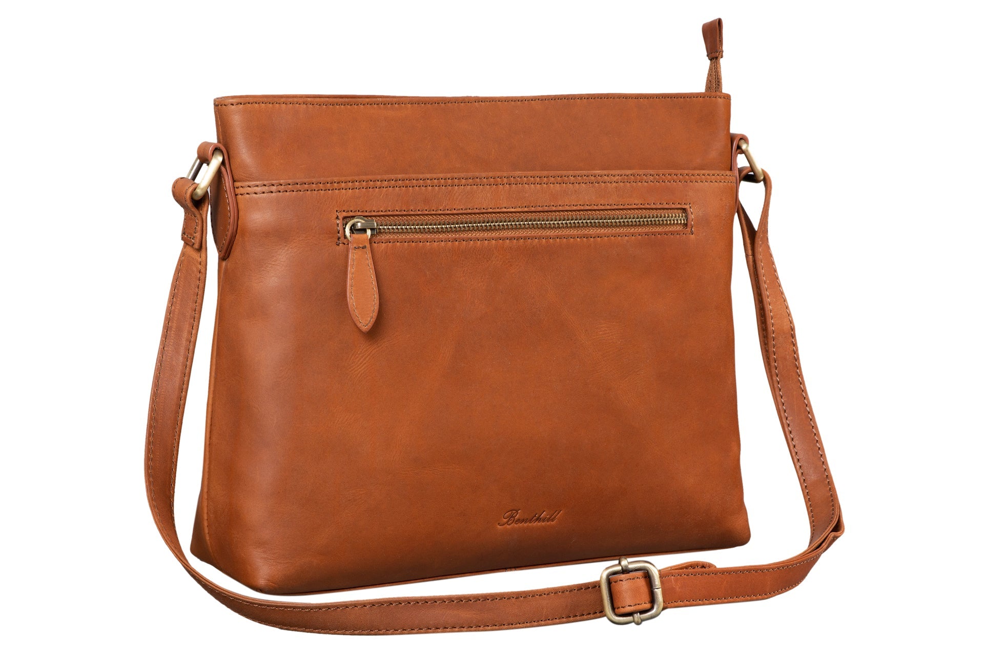 Benthill Handtasche Damen Leder - Tasche aus echtem Rindsleder - Schultertasche mit Reißverschluss - Vintage Umhängetasche