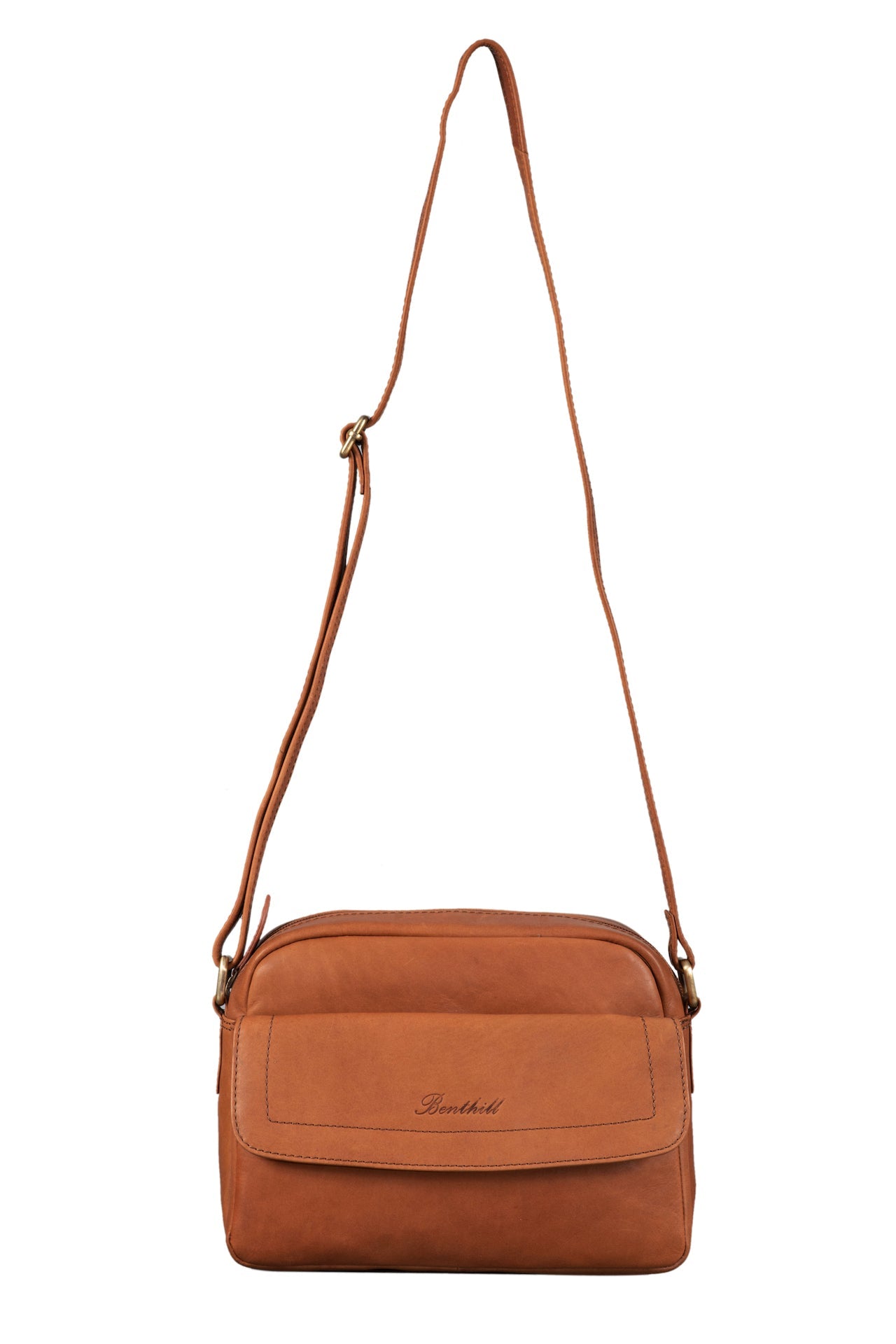 Benthill Damen Tasche aus Echt-Leder - Umhängetasche aus Rindsleder - Handtasche mit Reißverschluss - Vintage Frauen Schultertasche