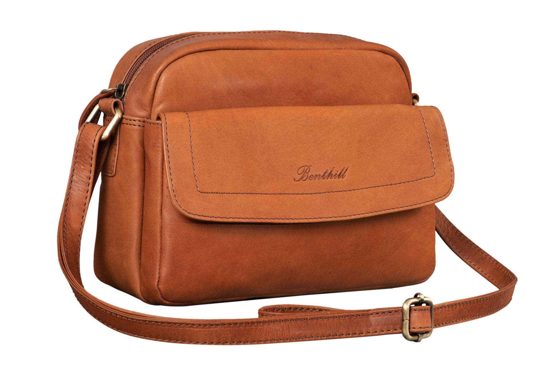 Benthill Damen Tasche aus Echt-Leder - Umhängetasche aus Rindsleder - Handtasche mit Reißverschluss - Vintage Frauen Schultertasche