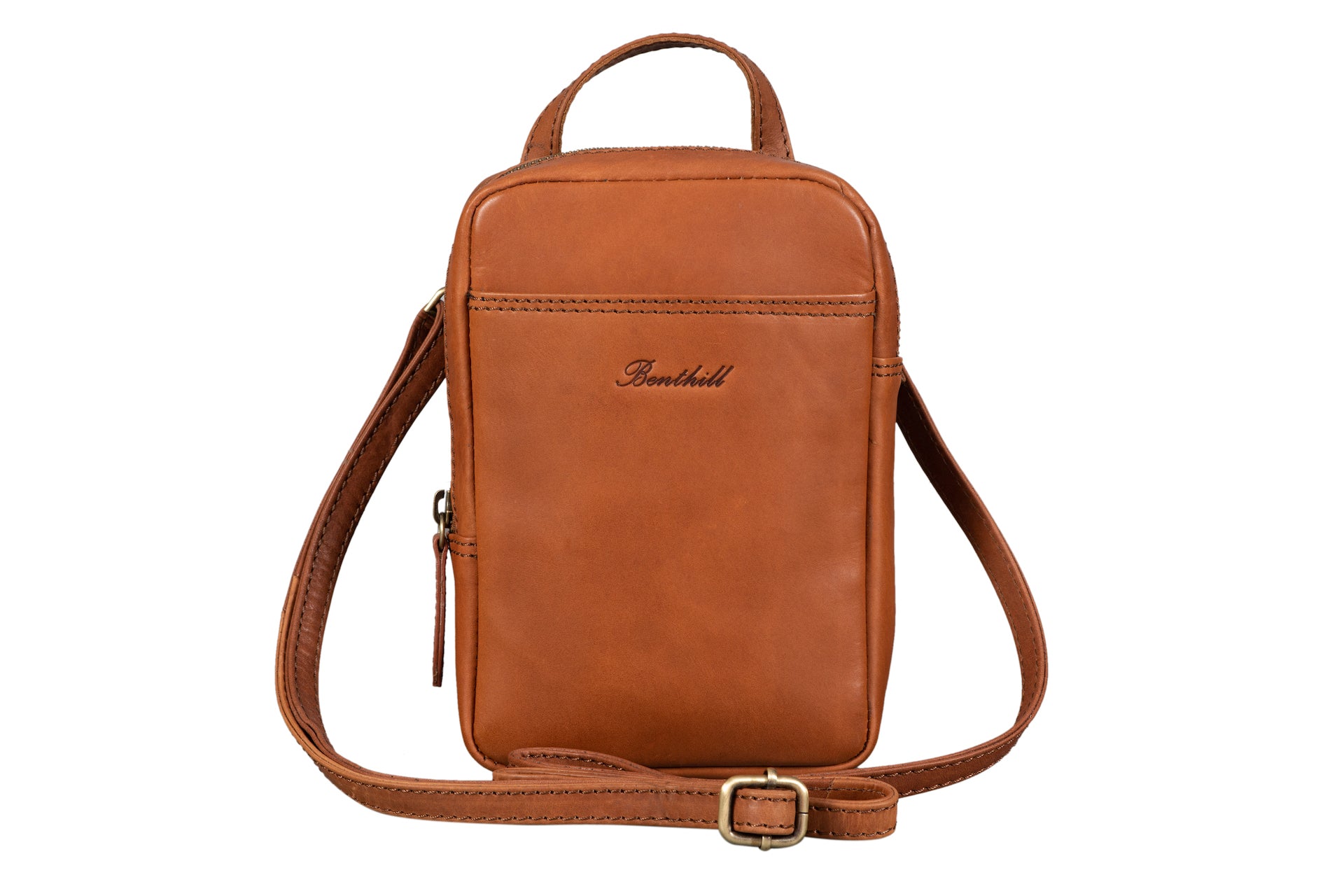 Benthill Wandertasche Echt-Leder - Tasche aus Rindsleder - Umhängetasche mit Reißverschluss - Kleine Schultertasche / Bag Beutel