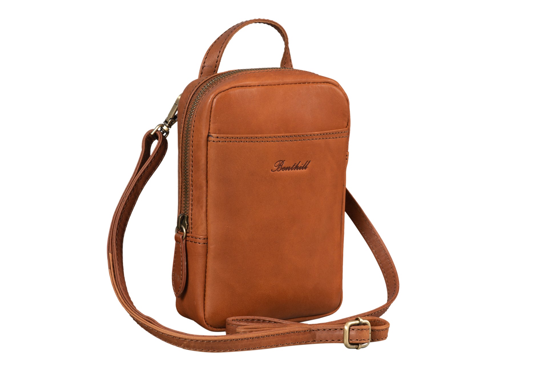 Benthill Wandertasche Echt-Leder - Tasche aus Rindsleder - Umhängetasche mit Reißverschluss - Kleine Schultertasche / Bag Beutel