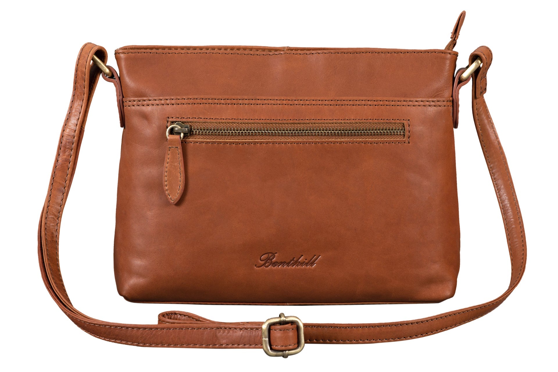 Benthill Damen Handtasche aus Echt-Leder - Schultertasche aus Rindsleder - Tasche mit Reißverschluss - Vintage Ledertasche / Umhängetasche