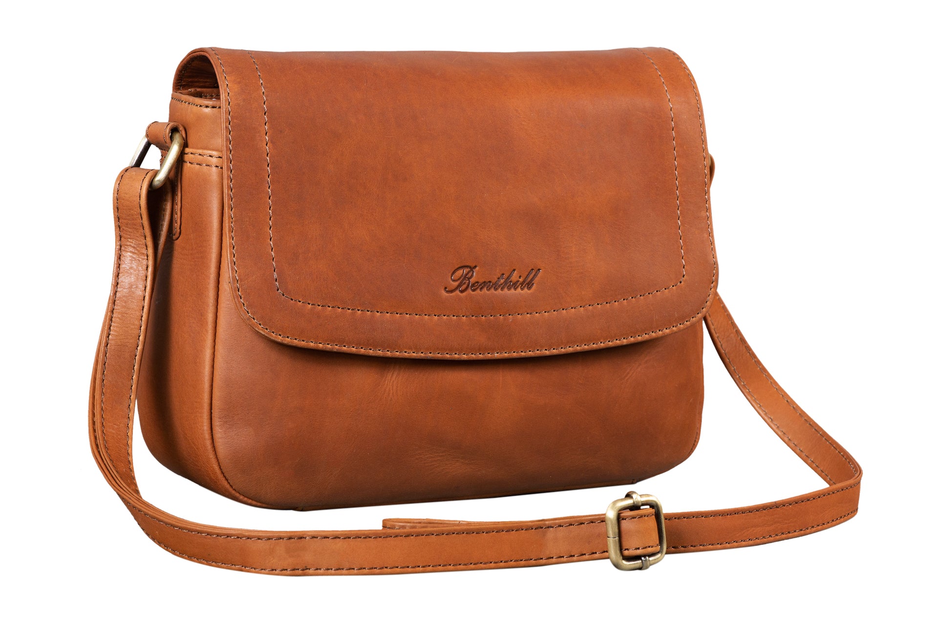 Benthill Handtasche Damen Leder - Umhängetasche aus Rindsleder - Schultertasche aus echtem Leder mit Reißverschluss - Vintage Bag Beutel