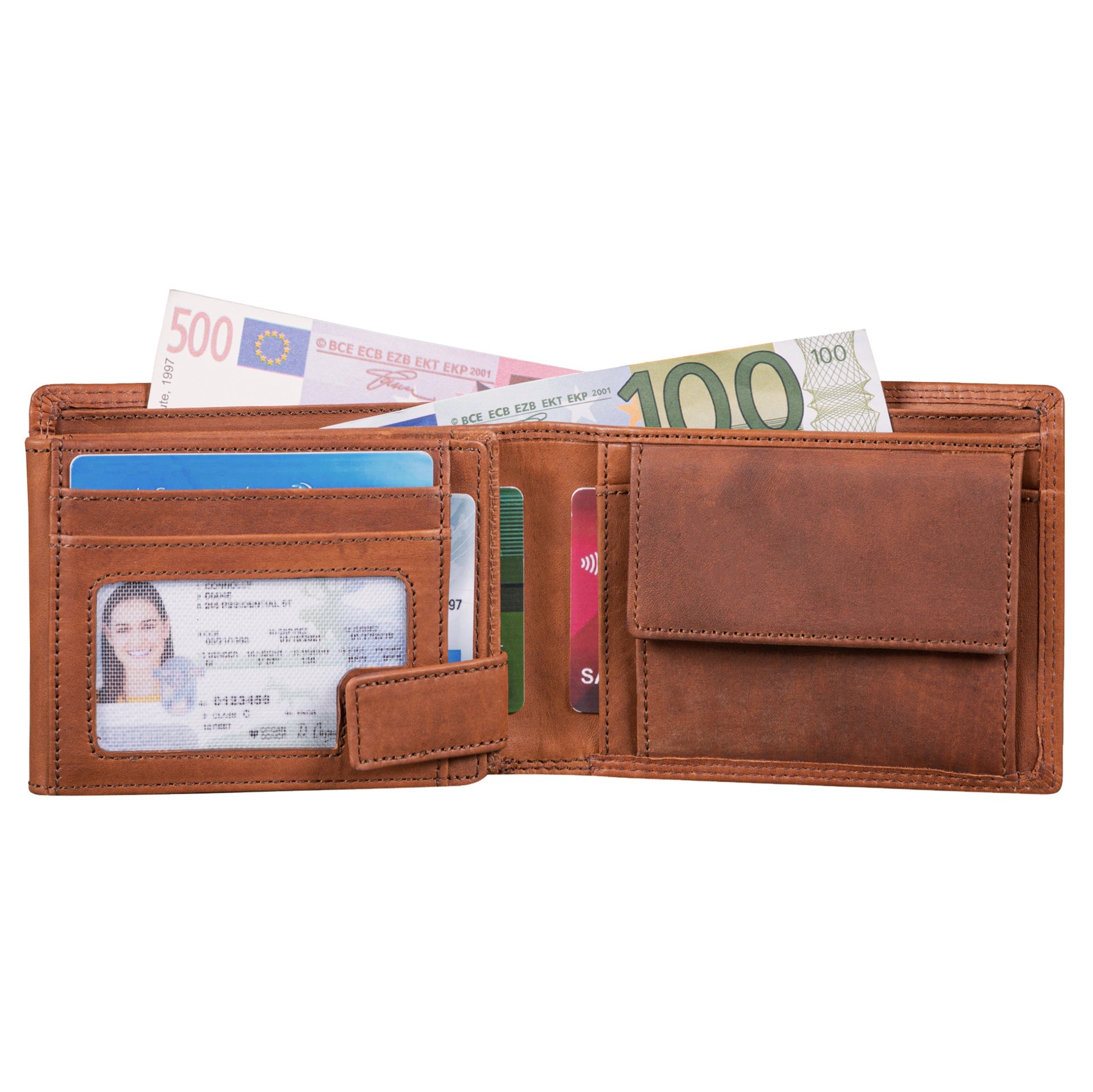 Benthill Herren Geldbörse aus Echt-Leder - Geldbeutel mit RFID-Schutz - Großes Portemonnaie für Herren - Vintage Leder