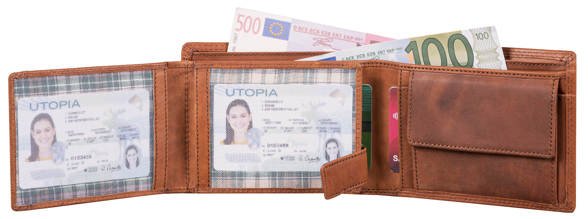 Benthill Herren Geldbörse aus Echt-Leder - Geldbeutel mit RFID-Schutz - Großes Portemonnaie für Herren - Vintage Leder