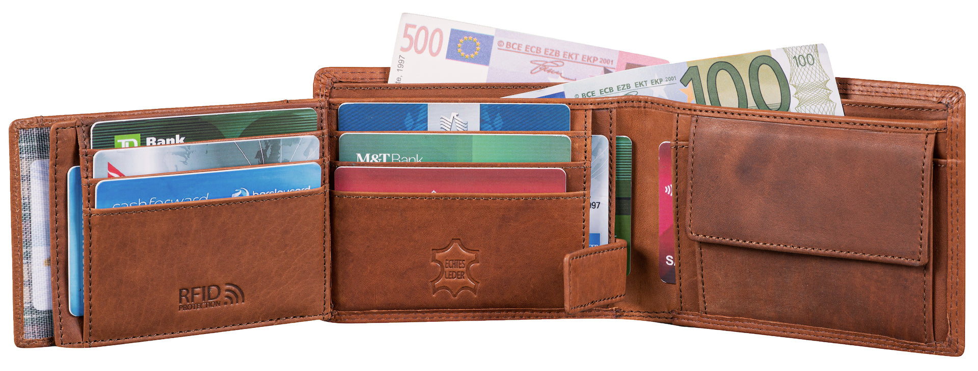 Benthill Herren Geldbörse aus Echt-Leder - Geldbeutel mit RFID-Schutz - Großes Portemonnaie für Herren - Vintage Leder