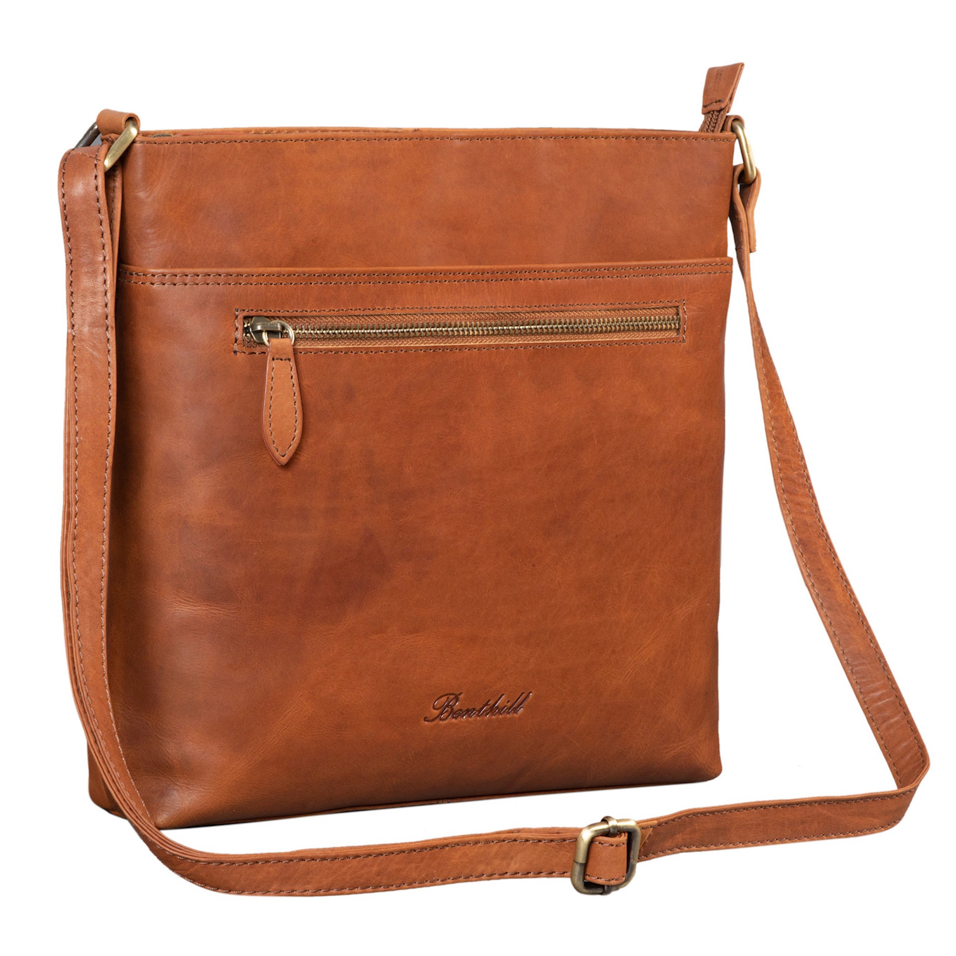 Benthill Damen Umhängetasche Leder - Tasche aus echtem Rindsleder - Handtasche mit Reißverschluss - Schultertasche / Ledertasche - Vintage Shopper