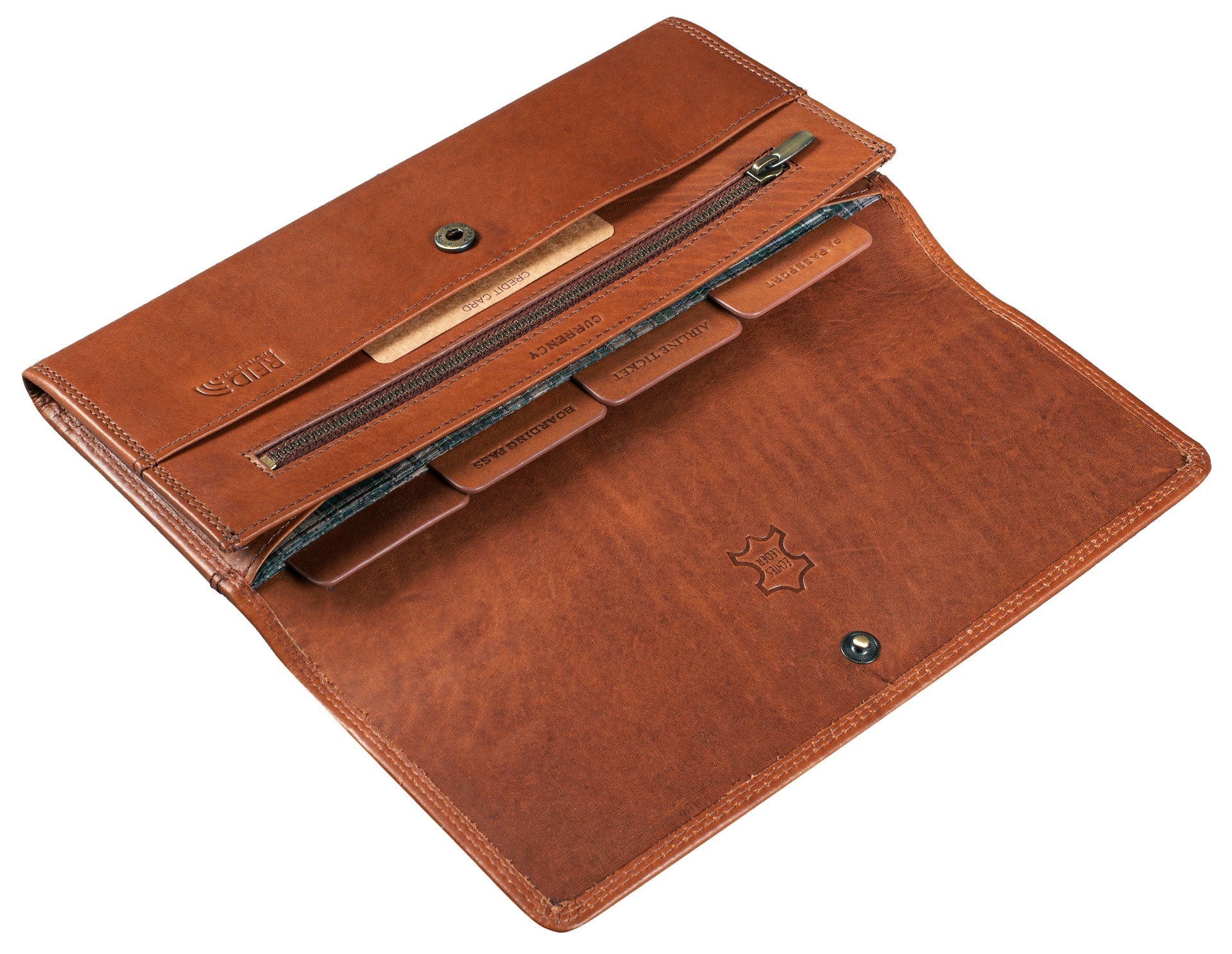 Benthill Leder Reisebrieftasche - Schmale Dokumententasche - RFID Echt Leder Geldbörse / Travel Wallet - Reise Portemonnaie