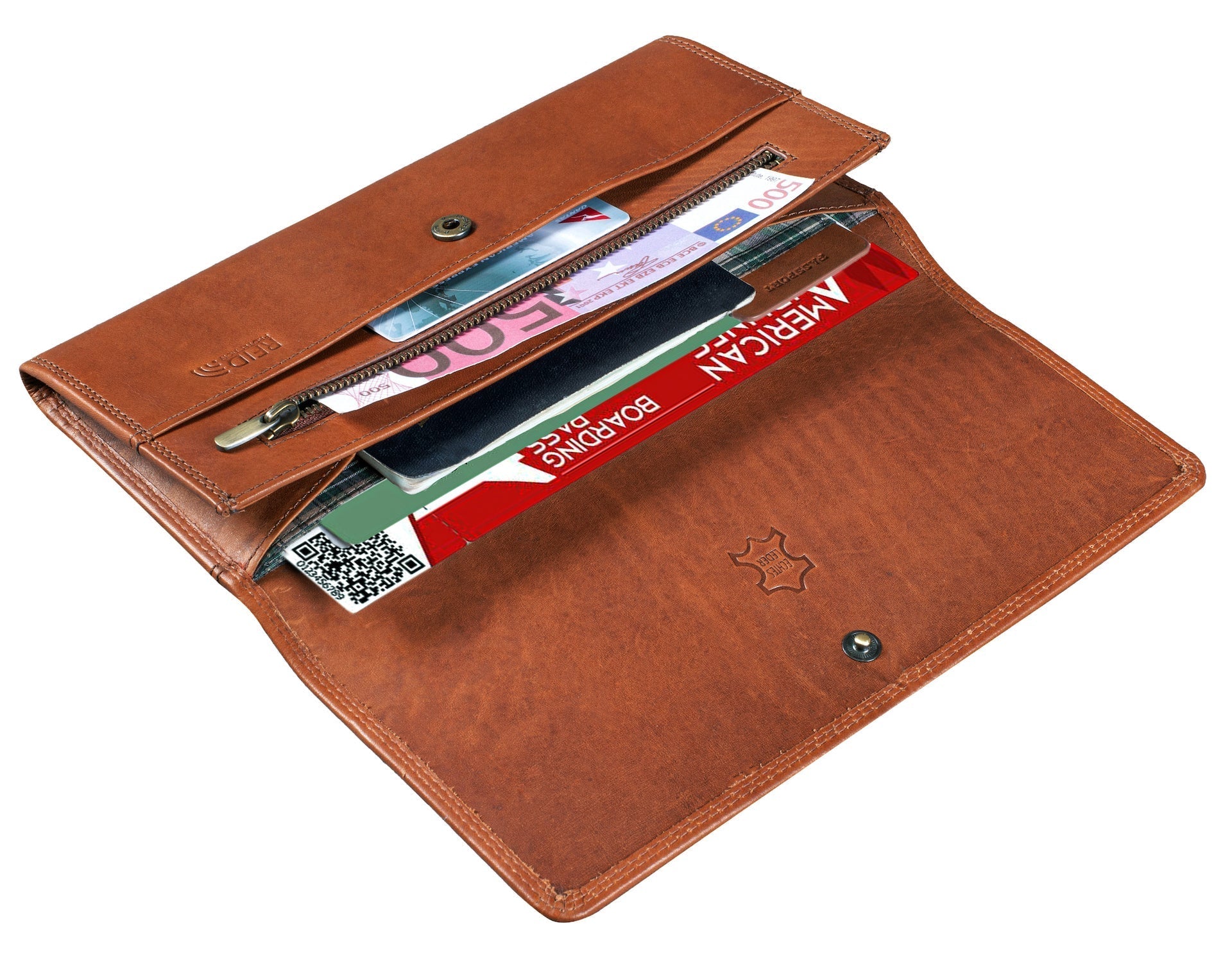 Benthill Leder Reisebrieftasche - Schmale Dokumententasche - RFID Echt Leder Geldbörse / Travel Wallet - Reise Portemonnaie