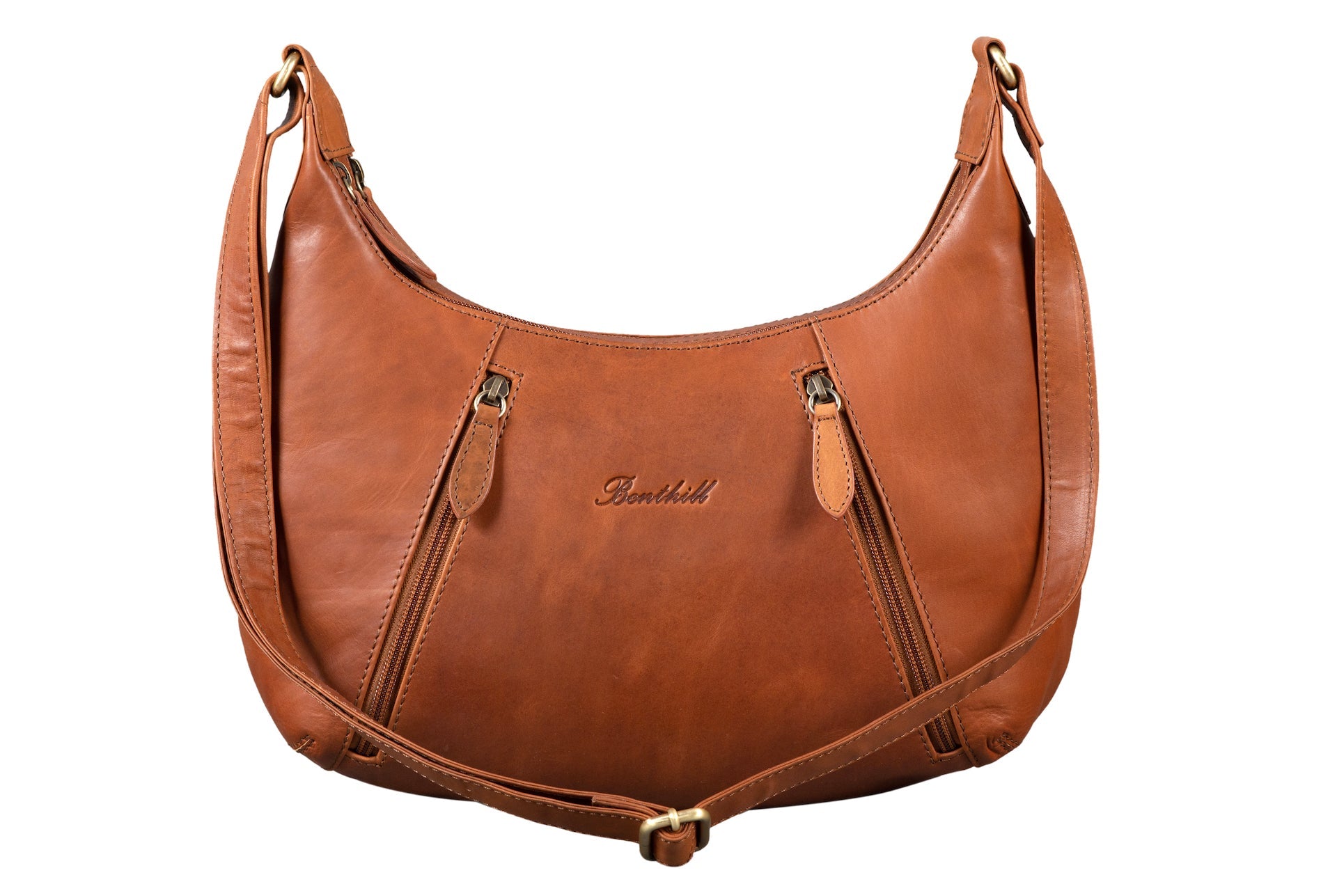 Benthill Damen Handtasche Leder - Damentasche aus Rindsleder - Umhängetasche mit Reißverschluss - Vintage Frauen Schultertasche