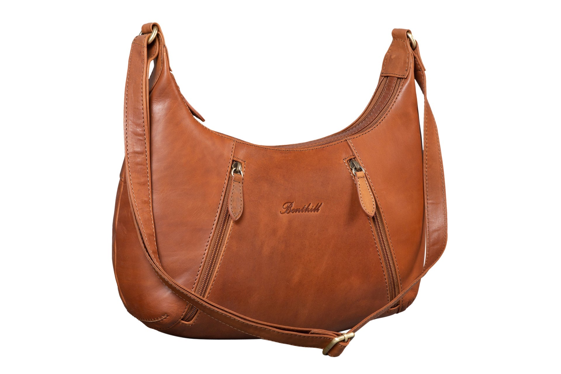Benthill Damen Handtasche Leder - Damentasche aus Rindsleder - Umhängetasche mit Reißverschluss - Vintage Frauen Schultertasche