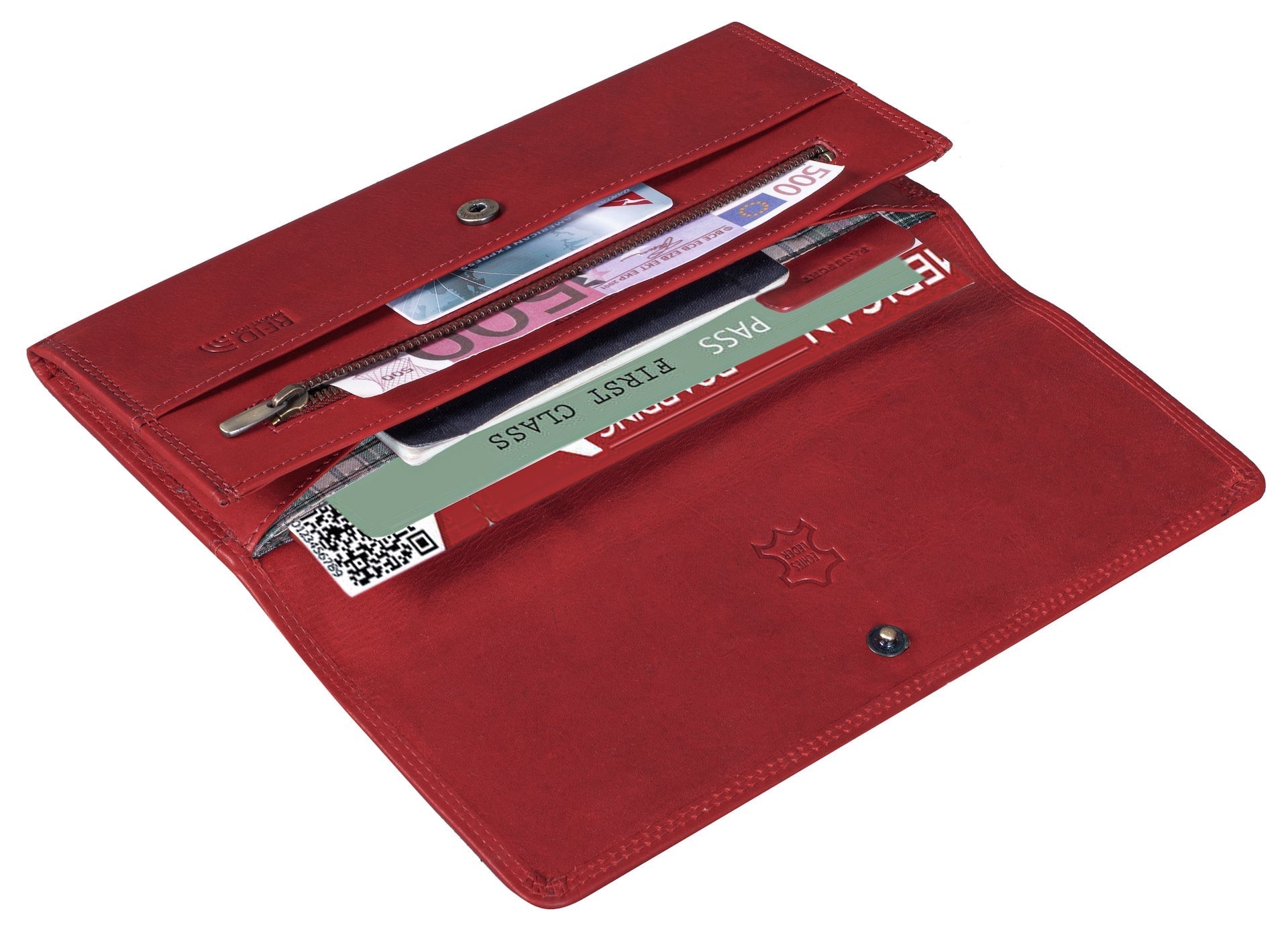 Benthill Leder Reisebrieftasche - Schmale Dokumententasche - RFID Echt Leder Geldbörse / Travel Wallet - Reise Portemonnaie