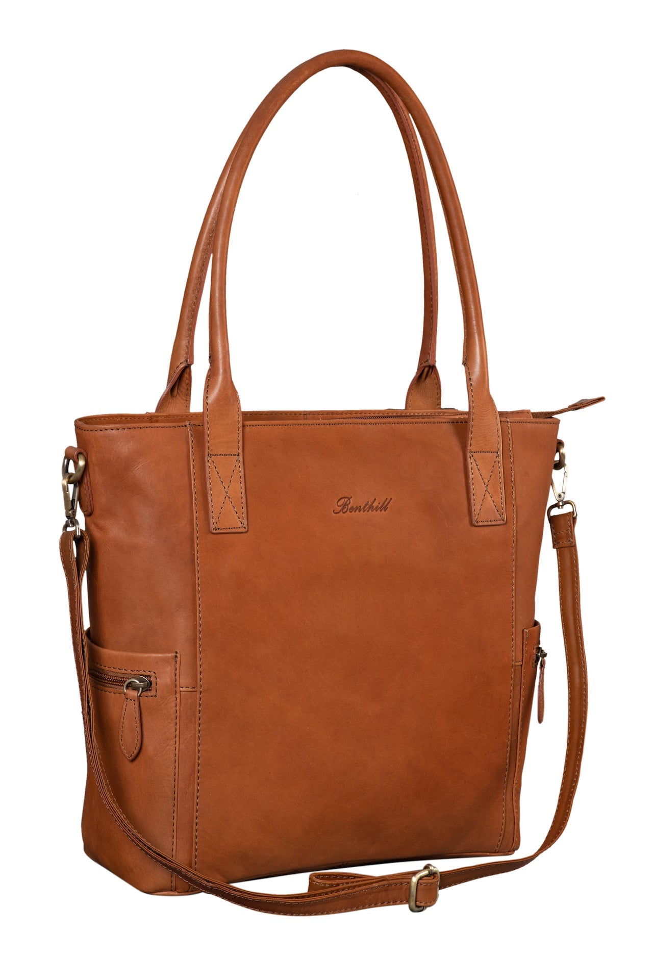 Benthill Damen Shopper Leder - Umhängetasche aus echtem Rindsleder - Handtasche mit Reißverschluss - Schultertasche / Vintage Tasche