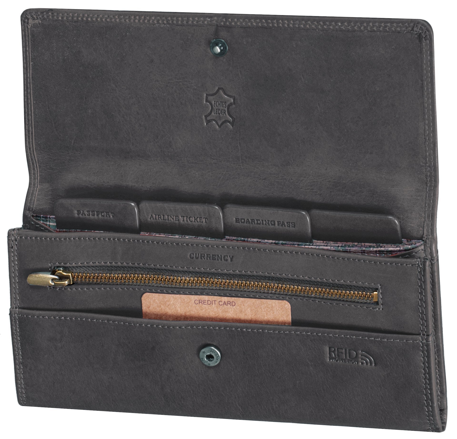 Benthill Leder Reisebrieftasche - Schmale Dokumententasche - RFID Echt Leder Geldbörse / Travel Wallet - Reise Portemonnaie
