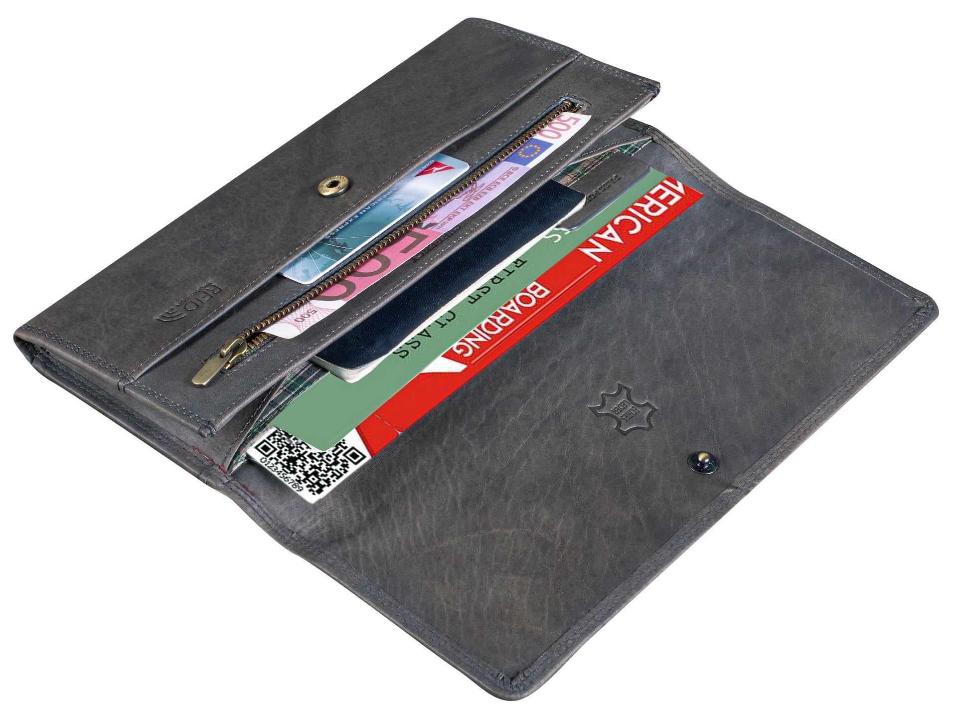 Benthill Leder Reisebrieftasche - Schmale Dokumententasche - RFID Echt Leder Geldbörse / Travel Wallet - Reise Portemonnaie