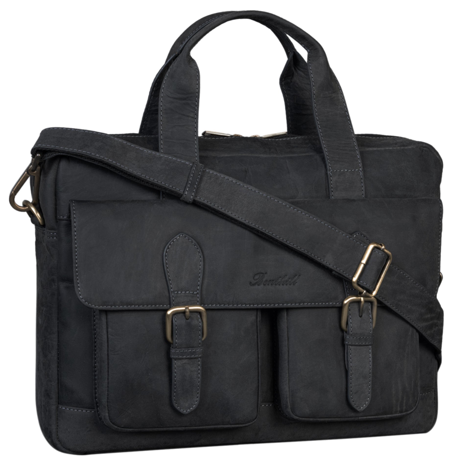 Benthill Aktentasche Leder Laptoptasche - Ledertasche für Herren und Damen Gross - Briefcase - Umhängetasche aus echtem Leder - Große Schultertasche für Laptop