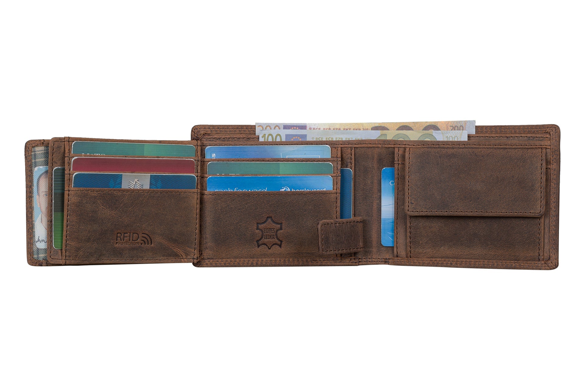 Benthill Herren Geldbörse aus Echt-Leder - Geldbeutel mit RFID-Schutz - Großes Portemonnaie für Herren - Vintage Leder