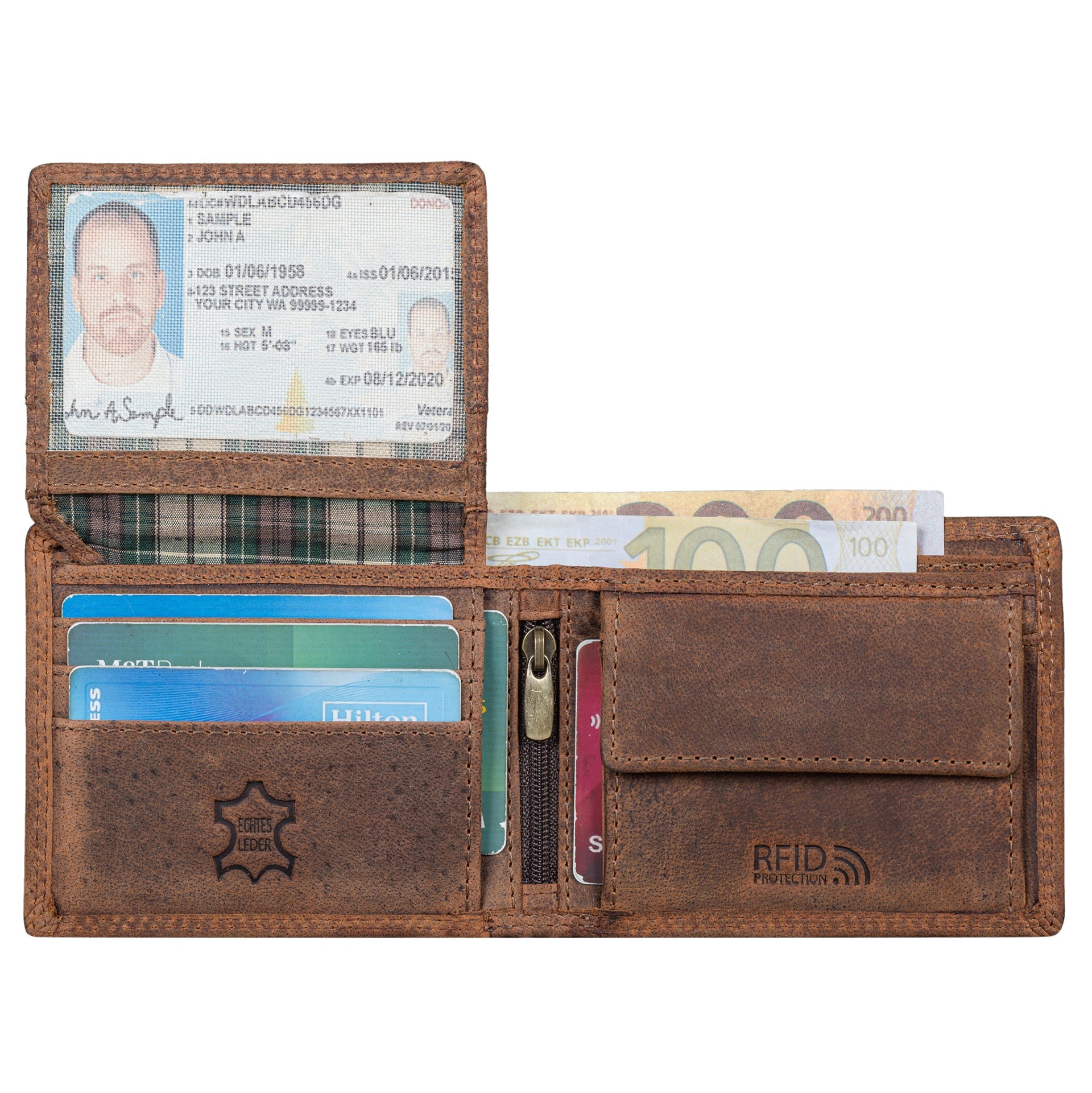 Benthill Geldbörse Herren Echt-Leder - Geldbeutel mit RFID-Schutz - Slim Portemonnaie für Männer - Echtem Vintage Leder