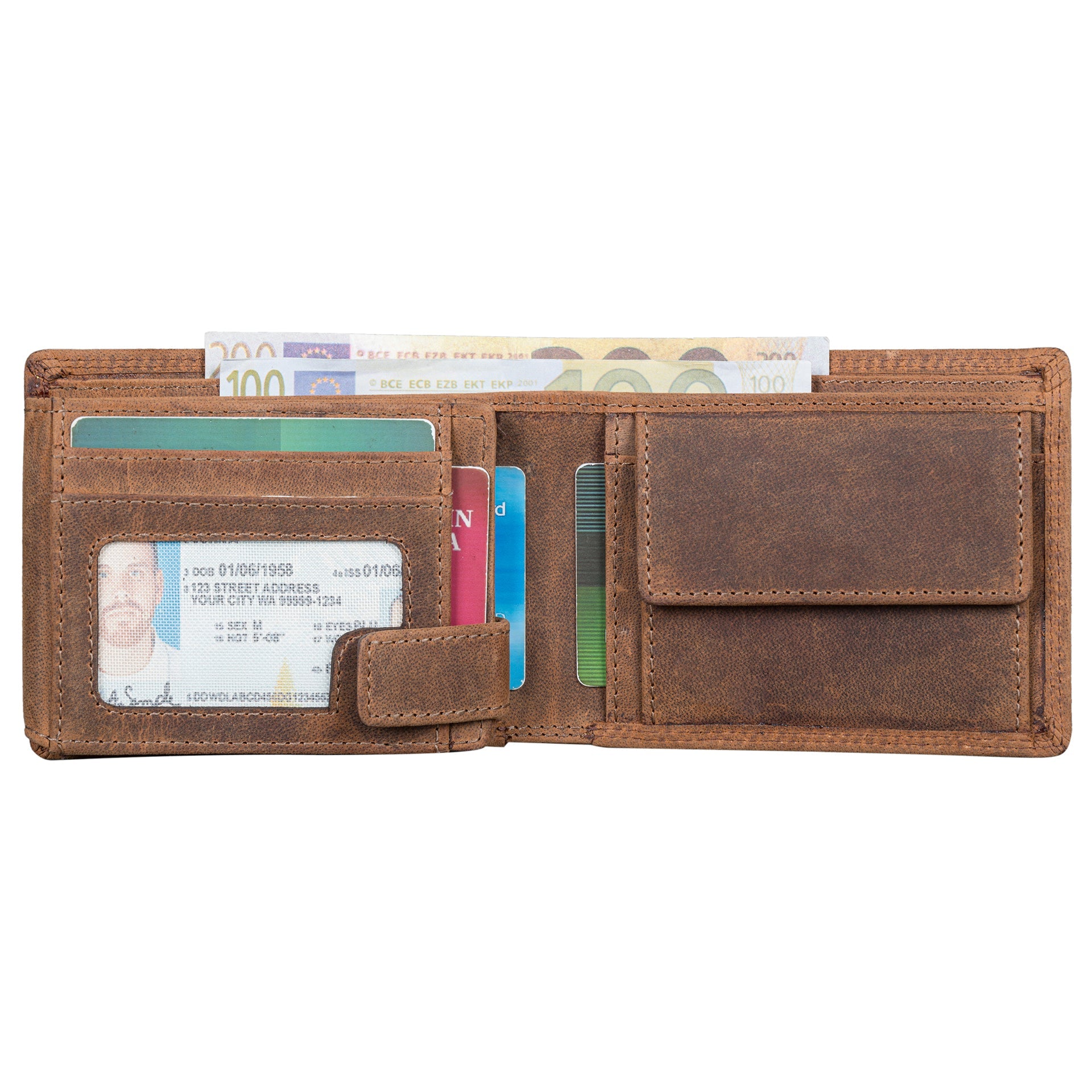 Benthill Herren Geldbörse aus Echt-Leder - Geldbeutel mit RFID-Schutz - Großes Portemonnaie für Herren - Vintage Leder