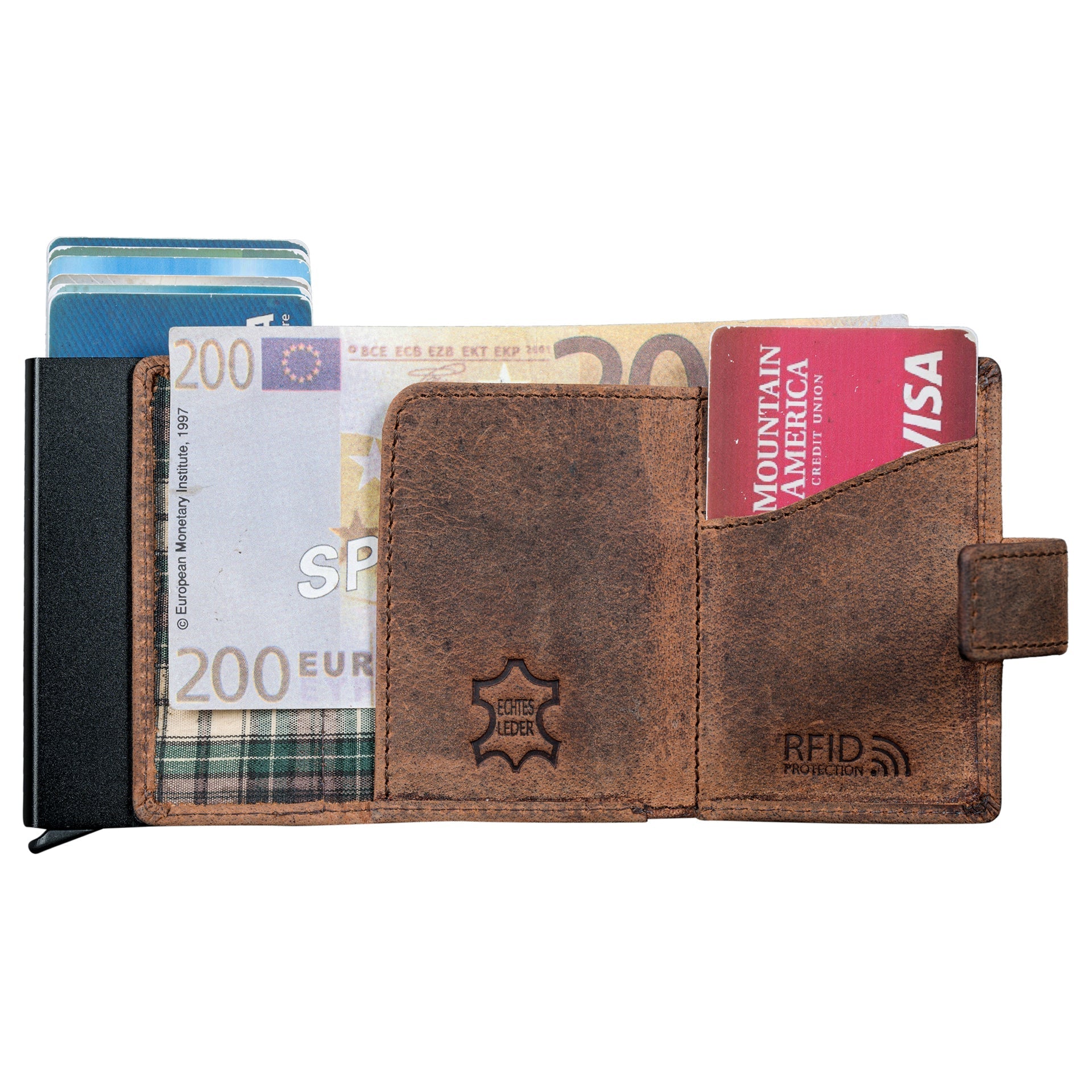 Benthill Geldbörse Herren Echt Leder - Smart Wallet Klein mit RFID-Schutz - Slim Portemonnaie für Männer - Kreditkartenetui