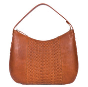 Benthill Schultertasche Damen Echt Leder | Henkeltasche aus hochwertigem Rindsleder | Kleine Vintage Hobo Bag Beutel mit geflochtenem Muster