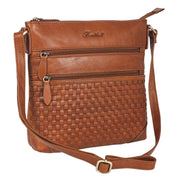 Benthill Echt Leder Umhängetasche | Damen Schultertasche aus Rindsleder | Schmale Vintage Damen Handtasche mit geflochtenem Muster