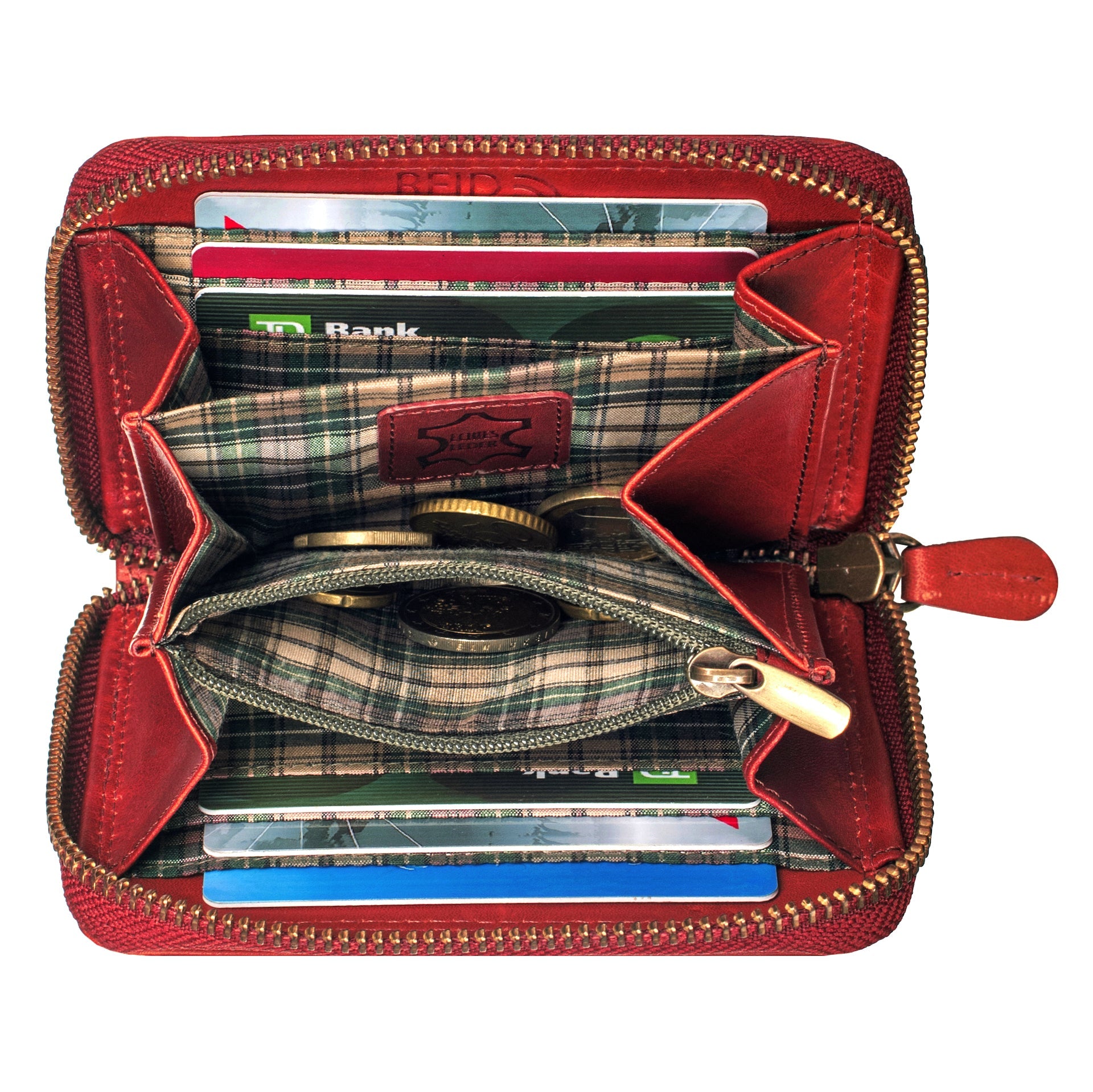 Benthill Geldbörse Damen Klein Echt Leder | Geldbeutel mit RFID Schutz | Flaches Slim Portemonnaie mit Reißverschluss & 6 Kartenfächer