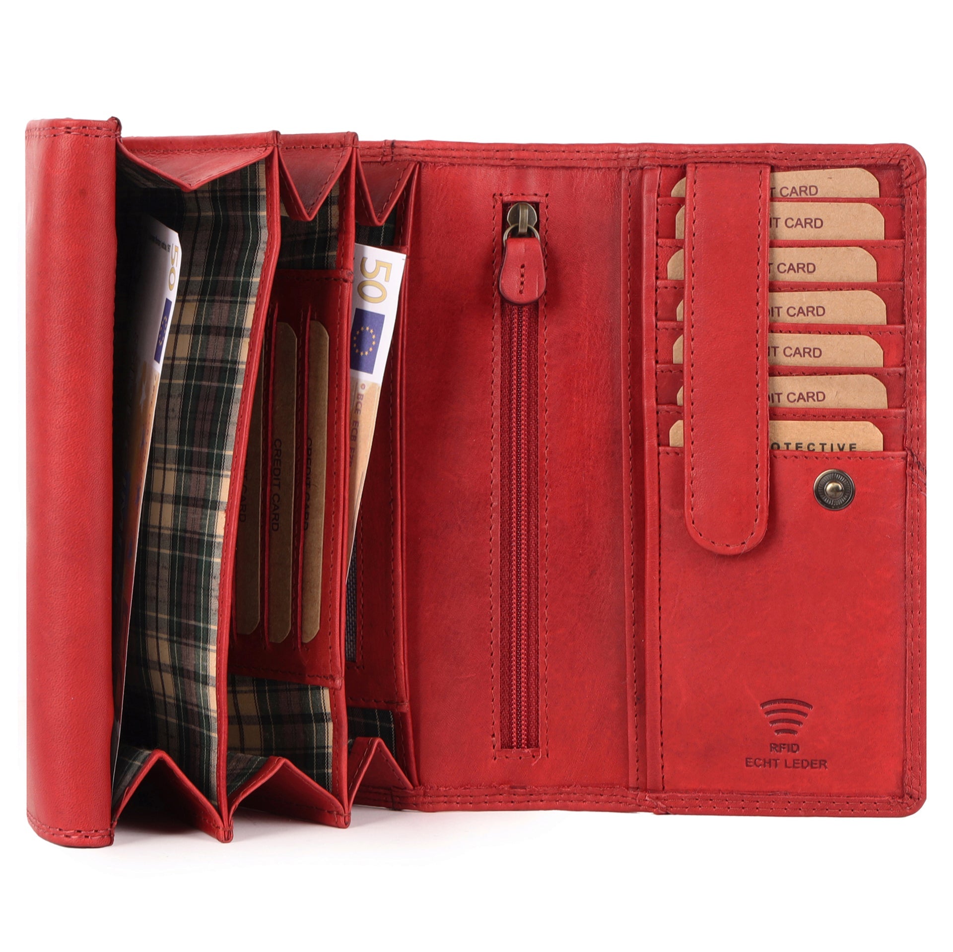 Benthill Damen Geldbörse Echt Leder - XL Portemonnaie mit RFID Schutz - Vintage Portmonee mit viel Platz - Echtleder Damenbörse inkl. Geschenkbox
