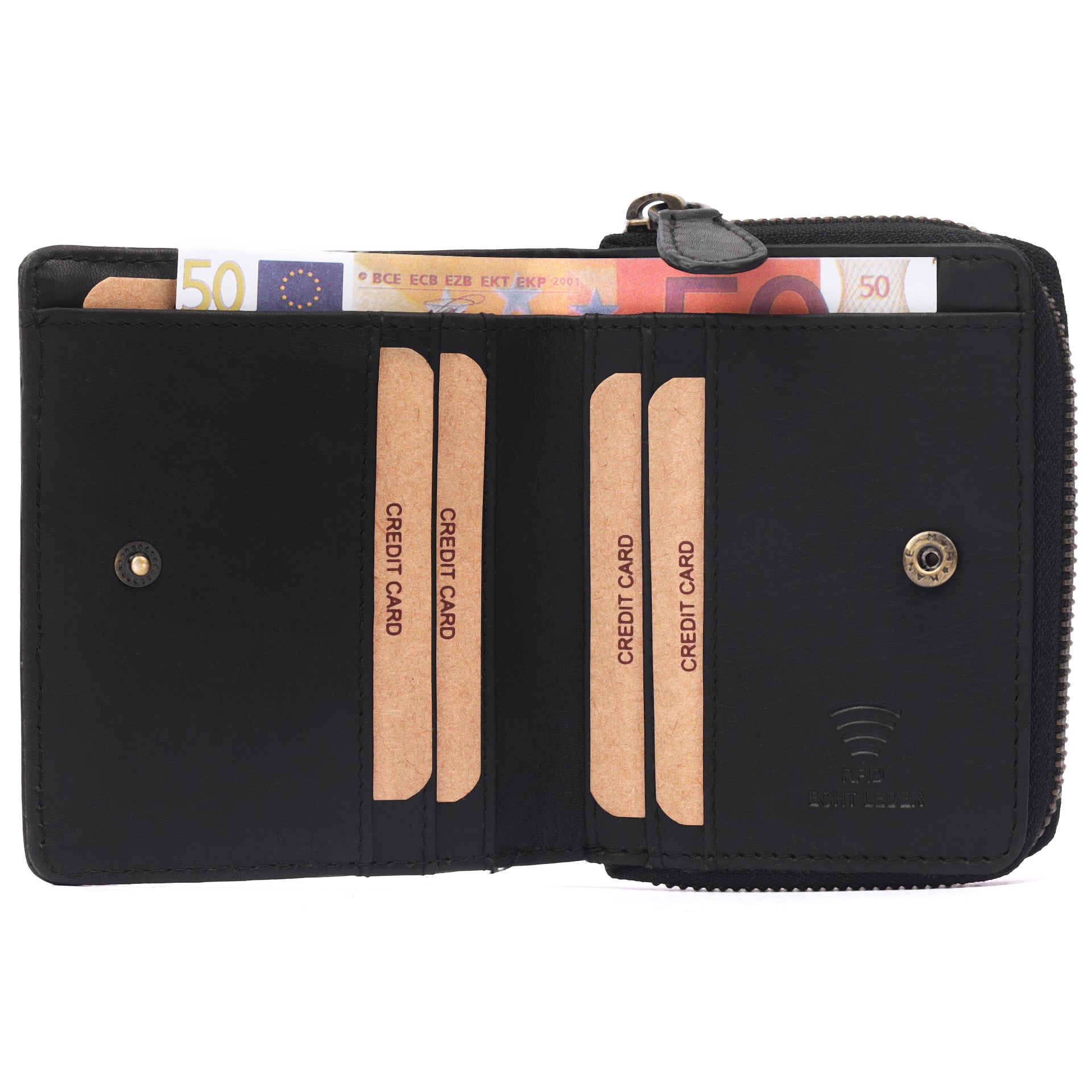 Benthill Kleine Geldbörse Echt Leder | Damen & Herren Portemonnaie mit RFID Schutz | 8 Kartenfächer | Slim-Wallet inkl. Geschenkbox