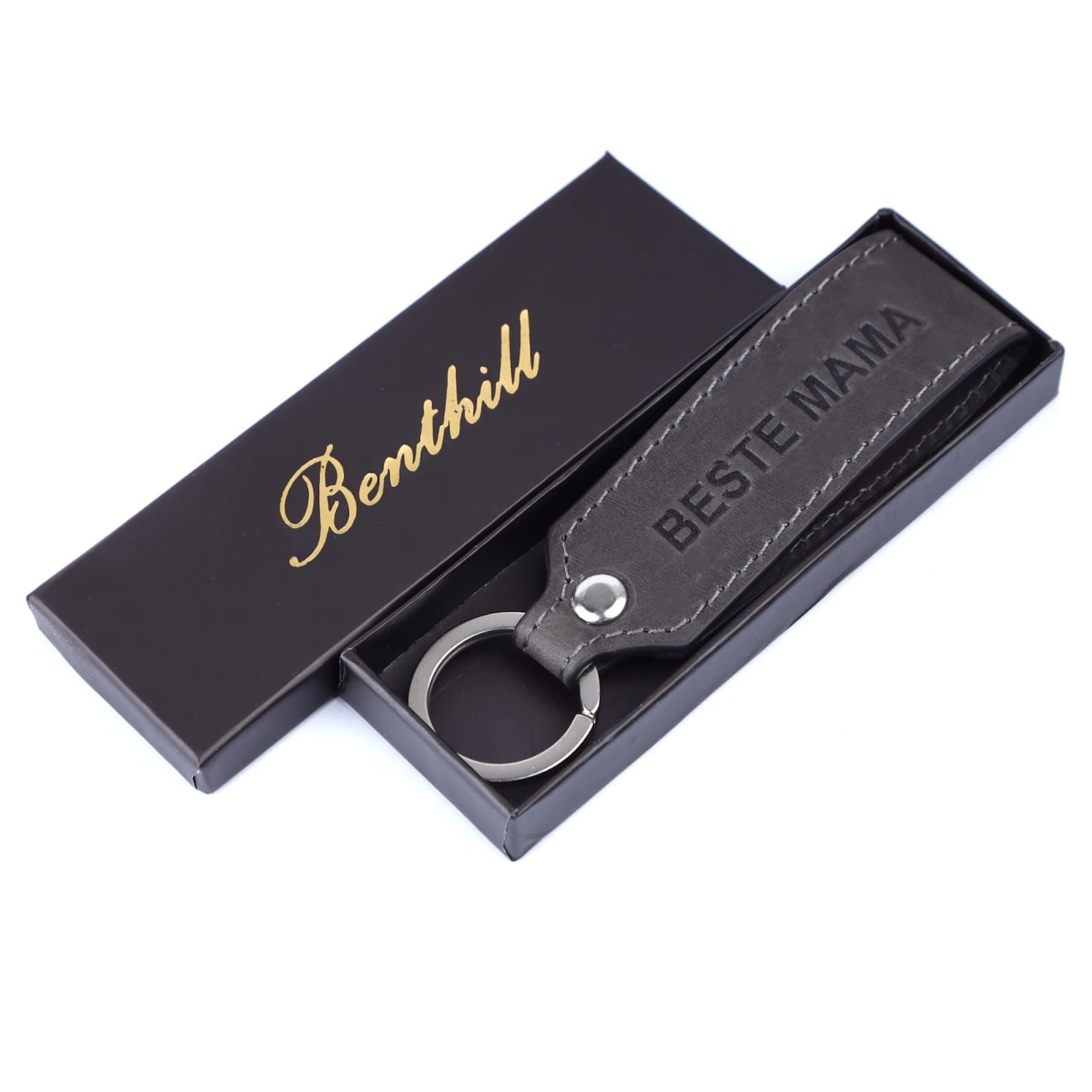 Benthill Schlüsselanhänger Echt Leder mit Beste Mama Gravur | Geschenk für Mama | Muttertagsgeschenk - Schlüsselbund inkl. Geschenkbox