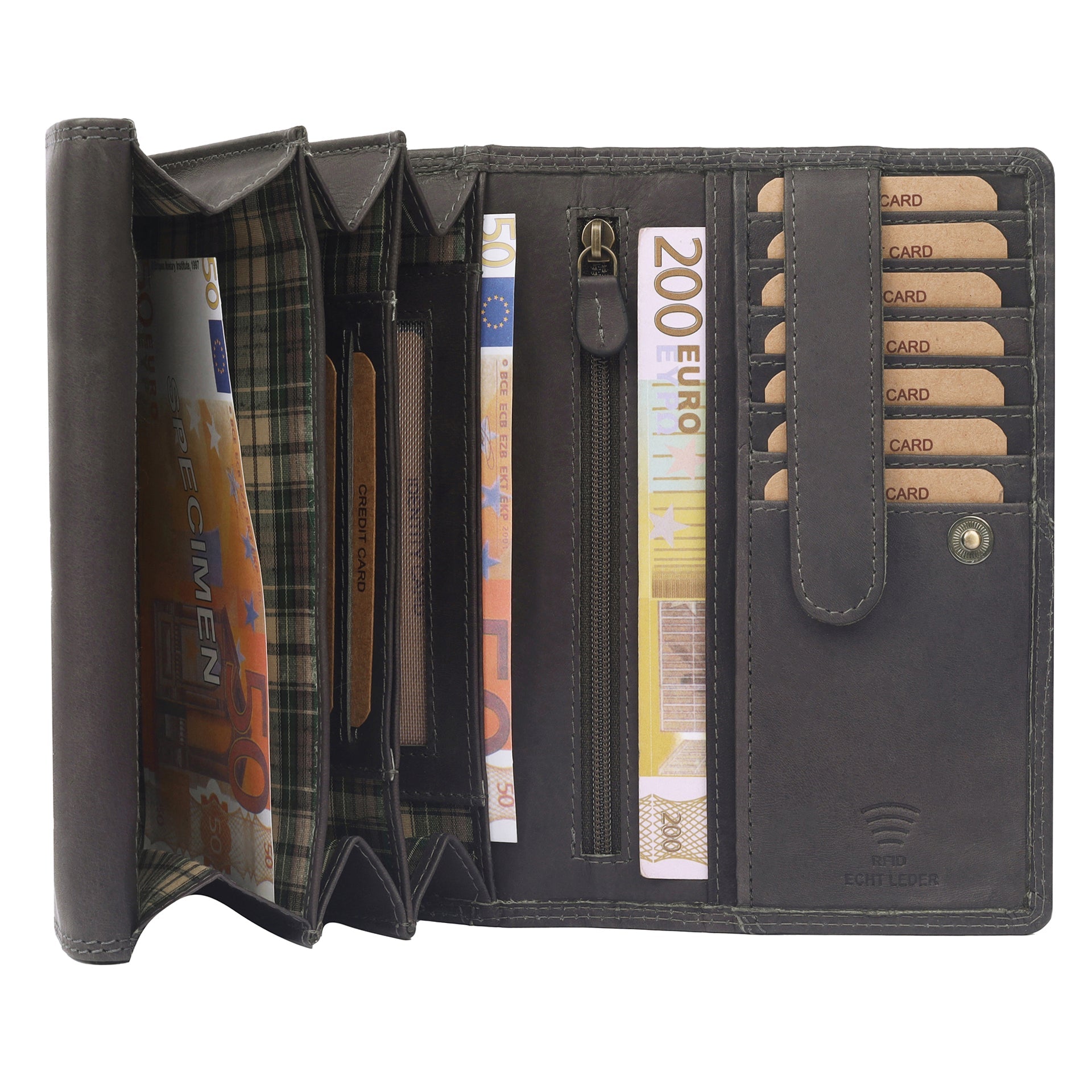 Benthill Damen Geldbörse Echt Leder - XL Portemonnaie mit RFID Schutz - Vintage Portmonee mit viel Platz - Echtleder Damenbörse inkl. Geschenkbox